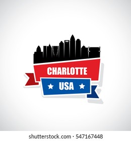 Charlotte skyline ribbon banner, North Carolina - vector illustration

