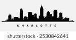 Charlotte Skyline Silhouette Design downtown art. Minimalist Carolina Charlotte city.