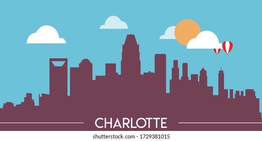 Charlotte skyline silhouette flat design vector illustration