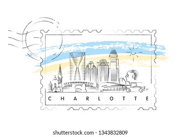 Charlotte stamp skyline vector illustration and typography design 