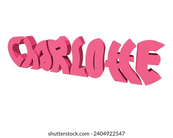 Charlotte Text 3D Rendering Typography Graffiti Logo Symbol, suitable for use on clothing t shirt, jewelry necklaces, birthday souvenirs, engagements, weddings