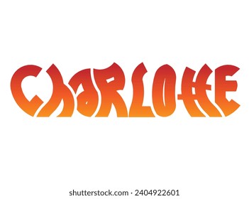 Charlotte Text Rendering Typography Graffiti Logo Symbol, suitable for use on clothing t shirt, jewelry necklaces, birthday souvenirs, engagements, weddings