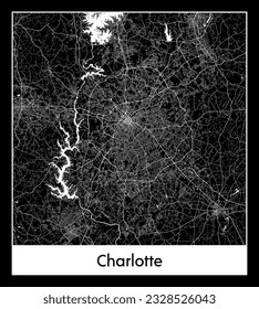 Charlotte United States North America City map black white vector illustration