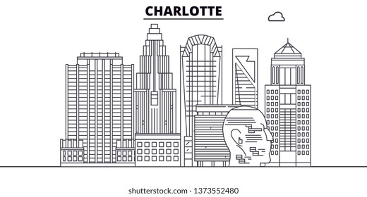 Charlotte , United States, outline travel skyline vector illustration. 