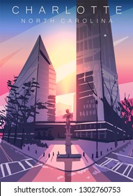 Charlotte vector poster illustration. Charlotte top 30 cities in America