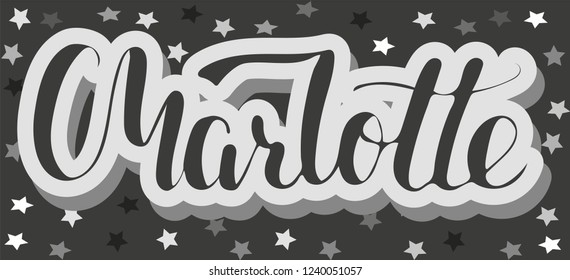 Charlotte Woman's name stars pattern Hand sketched lettering vector illustration EPS 8.Template as banner, card, design, print, poster. Typography wallpaper. Modern calligraphy. Drawn inspirational