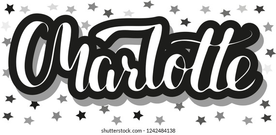 Charlotte Woman's name stars pattern Hand sketched lettering vector illustration EPS 8.Template as banner, card, design, print, poster. Typography wallpaper. Modern calligraphy. Drawn inspirational