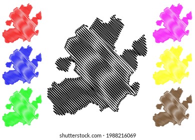 Charlottesville city County, Commonwealth of Virginia (Independent city, U.S. county, United States of America) map vector illustration, scribble sketch C'ville map