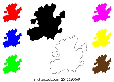 Condado de Charlottesville, Comunidade da Virgínia (cidade independente, condado dos EUA, Estados Unidos da América, EUA, EUA) mapa ilustração vetorial, esboço de rabisco Mapa de C'ville