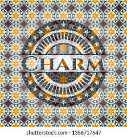 Charm arabic badge background. Arabesque decoration.