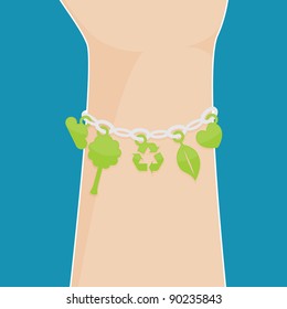 charm bracelet with green ecology trinkets