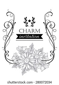 Charm collection. Vintage invitation card of beautiful flowers. Easy to edit. Perfect for invitations or announcements.