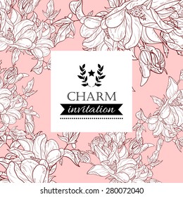 Charm collection. Vintage invitation card of beautiful flowers. Easy to edit. Perfect for invitations or announcements.