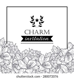 Charm collection. Vintage invitation card of beautiful flowers. Easy to edit. Perfect for invitations or announcements.