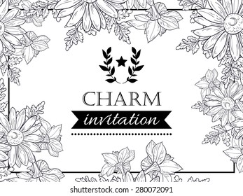 Charm collection. Vintage invitation card of beautiful flowers. Easy to edit. Perfect for invitations or announcements.