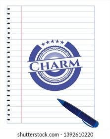 Charm draw with pen effect. Blue ink. Vector Illustration. Detailed.