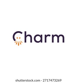 charm logo design, typography text charm graphic vector, octopus logo concept template