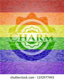 Charm on mosaic background with the colors of the LGBT flag