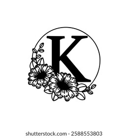 the charm of simplicity of the letter k monogram design with classic floral shades