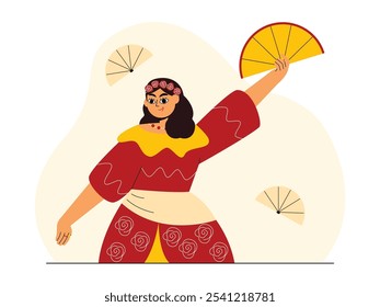 The charm of a traditional gypsy dancer who hypnotizes with her dance, vector illustration.