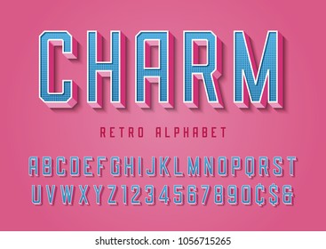 Charm trendy pop art display font design, alphabet, typeface, letters and numbers, typography. Swatch color control.