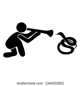 Charmer playing flute to Cobra Poisonous Snake, vector illustration cartoon.