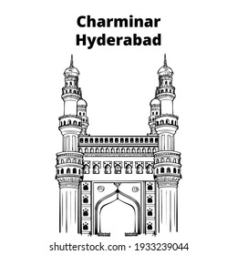 Charminar Hyderabad India, illustration or sketch,  hand drawn illustration, isolated on white background