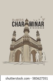 Charminar, Hyderabad landmark Vector Illustration. India's famous monument for graphics, brochure, poster, banner, advertisement, web design and wall graphics.

