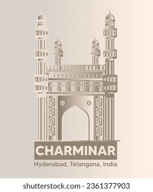 Charminar Monument in Hyderabad, Telangana, India famous landmark vector illustration 