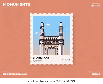 Charminar Monument Postage stamp ticket design with information-vector illustration design