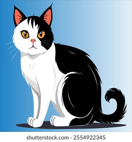 Charming 2D cat illustration in vibrant colors, designed as a vector for creative projects. Perfect for posters, stickers, cards, and more, this adorable feline artwork adds a playful touch.