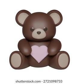 Um charmoso personagem de urso 3D segura um coração. Ideal para projetos do Dia dos Namorados, mídia com tema de amor e qualquer projeto que precise de um mascote doce e amigável. Renderizado em cores suaves.