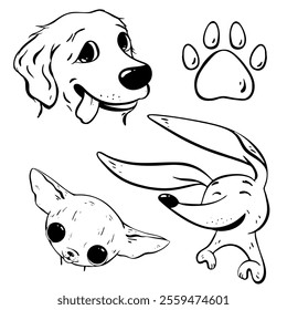 Charming and Adorable Animal dogs Illustrations Perfect for Pet Lovers and Young Kids.Vector sketch illustration. Pet shop