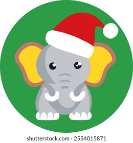 A charming and adorable cartoon elephant dressed in a Santa hat, Merry Christmas
