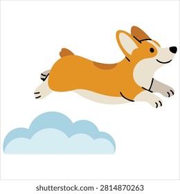 Charming Adorable Cheerful Dog Corgi Jumps in the Snow Winter