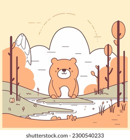 A charming and adorable kawaii bear illustration, perfect for use in children's books, websites, or as a cute mascot for any brand or produc