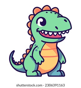 A charming and adorable vector illustration of a Tyrannosaurus in a cute cartoon style, set against a clean white background.