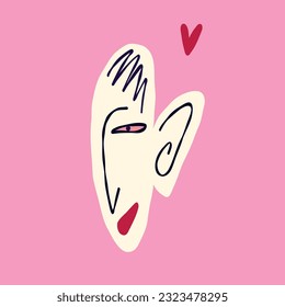 Charming aesthetically attractive stylized face. Illustration in a modern hand-drawn style
