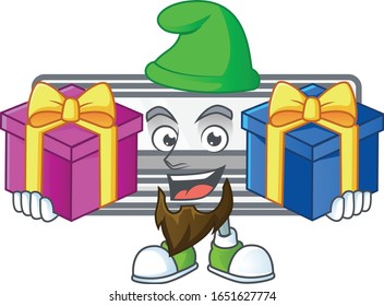 A charming air conditioner cartoon mascot style with two boxes of gifts