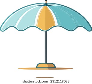 Ein bezaubernder und belebter Strandschirm im Vektorstil mit Schatten und Strandbäumen.