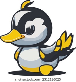 A charming and animated duck in vector style, quacking with joy.