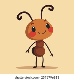 Charming ant vector illustration with a flat, doodle-style design, perfect for animal, insect, and fairy tale concepts.