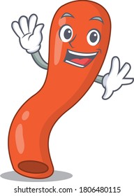 A charming appendix mascot design style smiling and waving hand