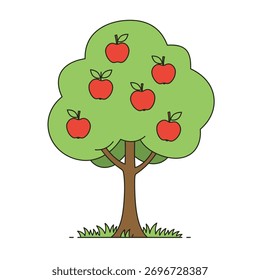 Una encantadora ilustración de árbol de manzana con un estilo de silueta audaz.