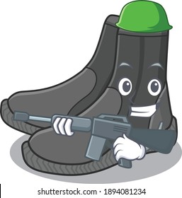 Un encantador ejército de botas de buceo estilo caricatura de imagen con una ametralladora