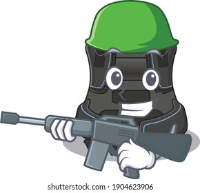 A charming army scuba buoyancy compensator cartoon picture style having a machine gun