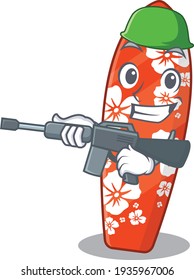 A charming army surfboard cartoon picture style having a machine gun. Vector illustration