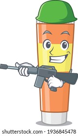 Un encantador estilo de imagen de la caricatura de dentífrico del ejército con una ametralladora. Ilustración del vector