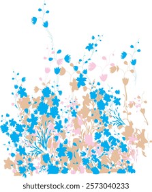 A charming arrangement of blue and pink flowers set on a bright white background