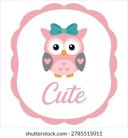 Charming artistic rendering showing endearing baby female child owlet against blue rosette atop a soft white background canvas